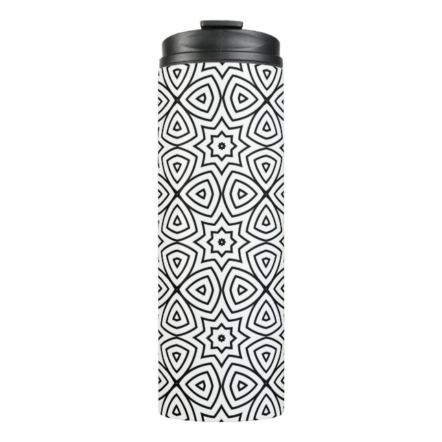 Modern Black & White Geometric Pattern  Thermal Tumbler (Front)