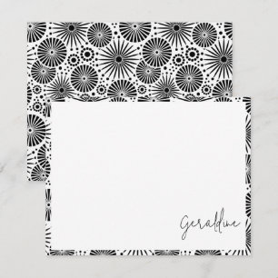 Modern black white geometric starburst Name Card