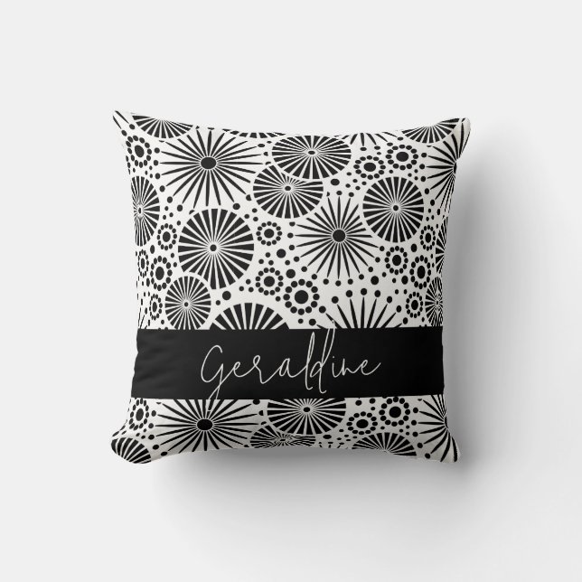 Modern black white geometric starburst Name  Cushion (Front)
