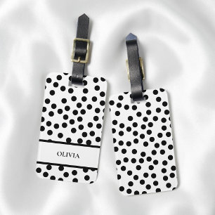 Modern Black White Girly Personalised Polka Dot  Luggage Tag