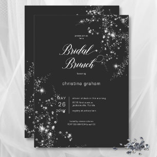 Modern Black & White Glam Diamonds Bridal Brunch Invitation