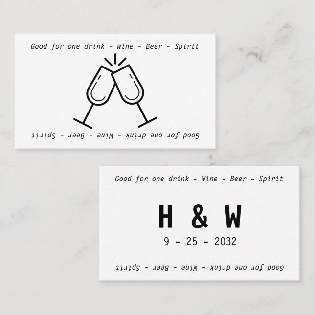 Modern Black White Glasses Wedding Drink Voucher Business Card (Front/Back)