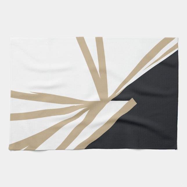 Modern Black White Gold Abstract Tea Towel (Horizontal)