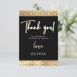 Modern Black White Gold Birthday Party "Thank you" Thank You Card