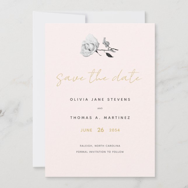 Modern Black White Gold Blush Hand-Drawn Wedding Save The Date (Front)