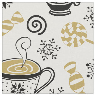 Modern Black White Gold Coffee Cup Candy Snowflake Fabric