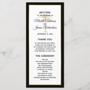 Modern Black White Gold Palm Tree Tropical Wedding Program