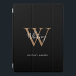 Modern Black White Gold Script Monogram Name  iPad iPad Pro Cover<br><div class="desc">Elegant modern black gold and white script monogram ipad pro cover. You can personalise the name and monogram initial to create your own unique design. Designed by Thisisnotme©</div>