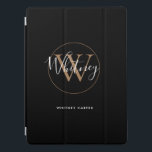 Modern Black White Gold Script Monogram Name  iPad Pro Cover<br><div class="desc">Simple modern black white gold script monogram ipad pro cover. You can personalise the name and monogram initial to create your own unique design. Designed by Thisisnotme©</div>