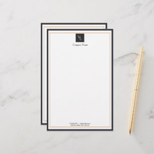 Modern Black White Gold with Business Logo Stationery