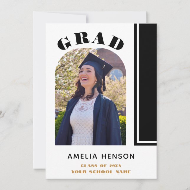 Modern Black White Grad Photo Graduation Announcement (Front)