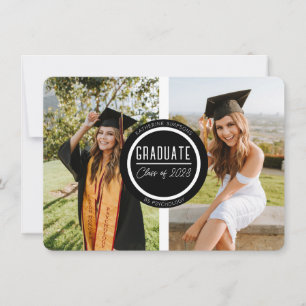 Modern Black & White Graduate Two Photo Card