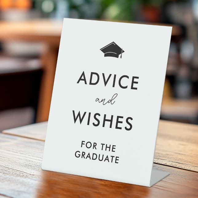Modern Black White Graduation Advice and Whishes Pedestal Sign (Creator Uploaded)