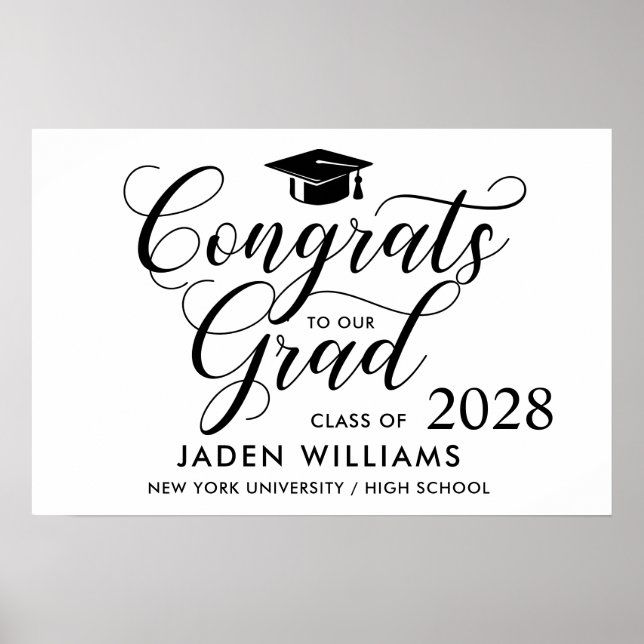 Modern Black White Graduation Banner Poster (Front)