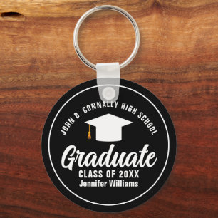 Modern Black White Graduation Custom 2025 Graduate Key Ring