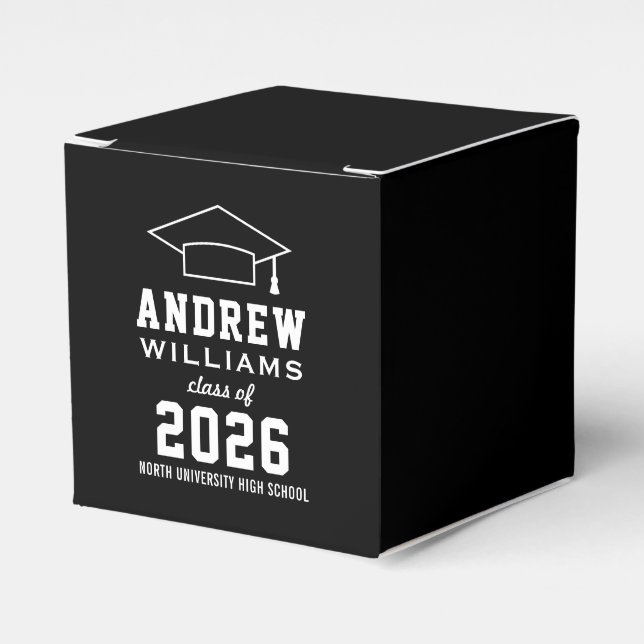 Modern Black White Graduation Party Favour Box (Front Side)
