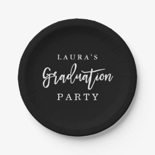 Modern Black White Graduation Party Paper Plate