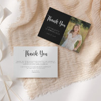 Modern Black White Graduation Photo Thank You