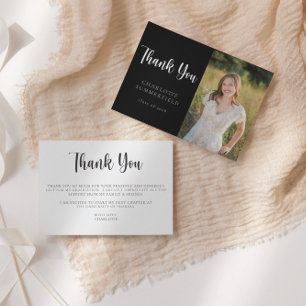 Modern Black White Graduation Photo Thank You Invitation