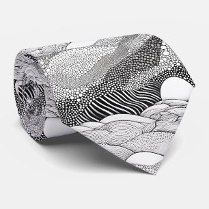Modern Black White Graphic Shapes Pattern Tie