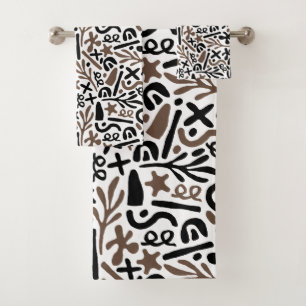 Modern black white grey abstract bath towel set