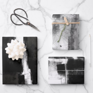 Modern Black White Grey Rustic Abstract s2 Wrapping Paper Sheet