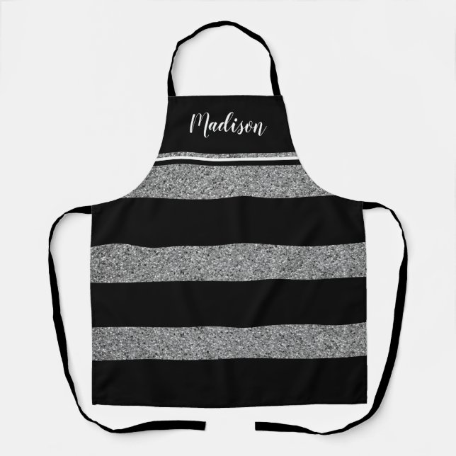 Modern Black White Grey Silver Personalised  Apron (Front)