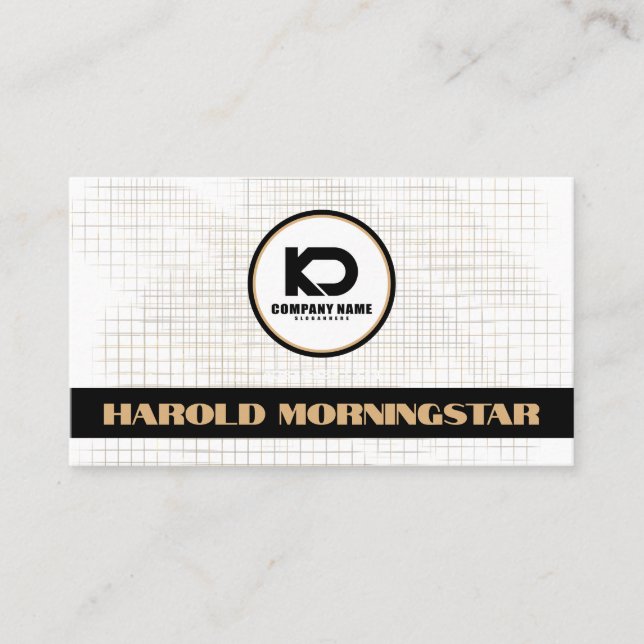 Modern Black White Grid with Qr and Logo Business Card (Front)