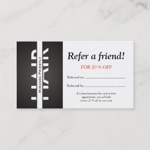Modern Black White Hair Makeup Refer a Friend Card