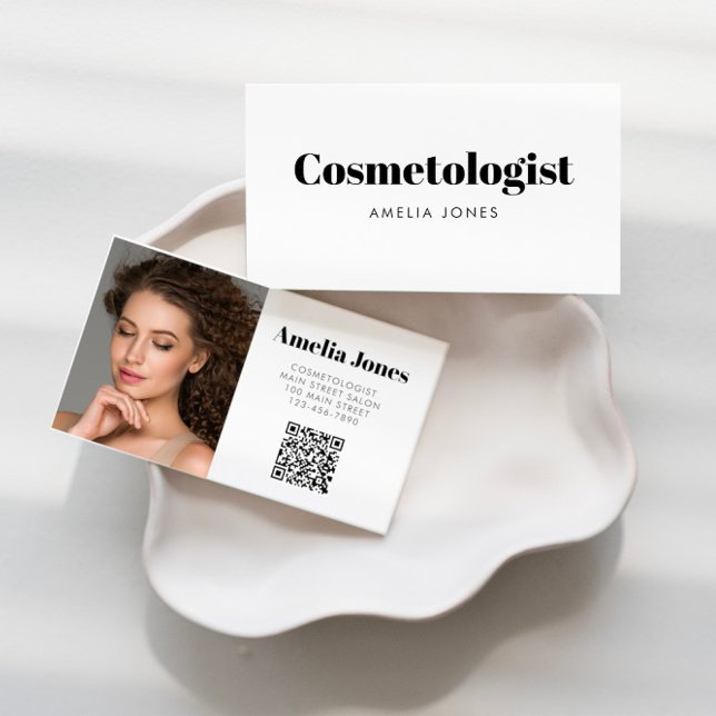 Modern Black White Hair Salon Photo Business Card (Creator Uploaded)