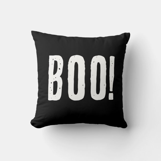 Modern Black & White Halloween “Boo” Cushion (Front)