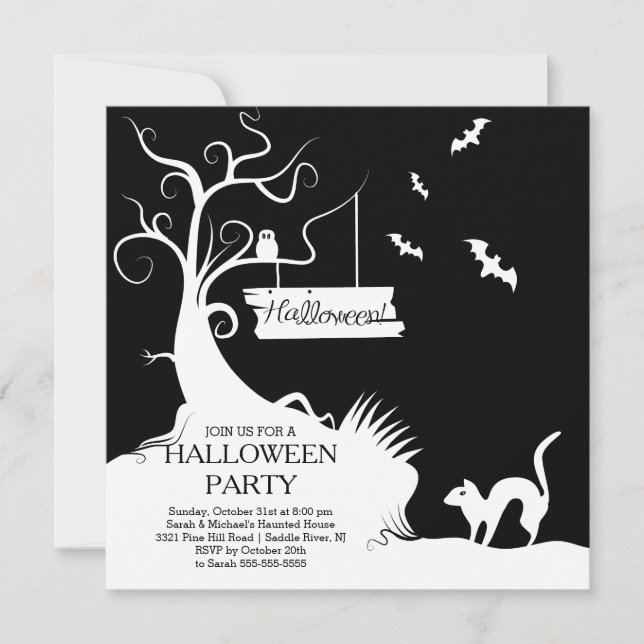 Modern Black White Halloween Party Invitation (Front)