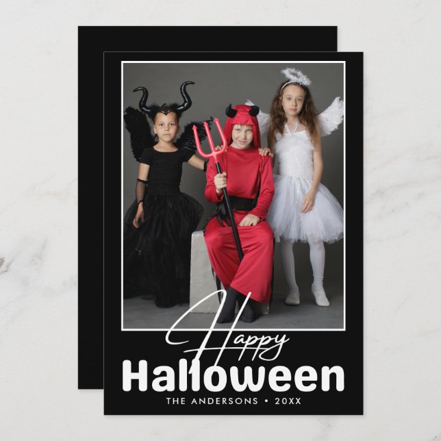 Modern  Black & White Halloween Photo Card (Front/Back)