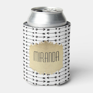 Modern Black & White Hand Drawn Arrows Monogram Can Cooler