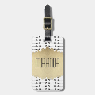 Modern Black & White Hand Drawn Arrows Monogram Luggage Tag