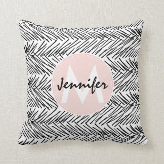 Modern Black & White Hand Drawn Zigzag Monogram Cushion