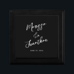 Modern Black White Hand Lettered Script Wedding Gift Box<br><div class="desc">These personalised modern wedding gift box feature the bride and grooms names and wedding date in hand lettered script on a simple back background. Please check out our I Love Weddingz shop to find more selections in this collection. Designed by Susan Coffey.</div>