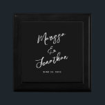 Modern Black White Hand Lettered Script Wedding Gift Box<br><div class="desc">This personalised modern wedding gift box features the bride and grooms names and wedding date in hand lettered script on a simple back background. Makes a uniqe gift for newlyweds. Designed by Susan Coffey.</div>