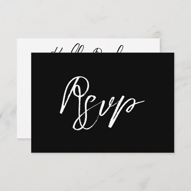 Modern Black White Hand Lettered Script Wedding RSVP Card (Front/Back)