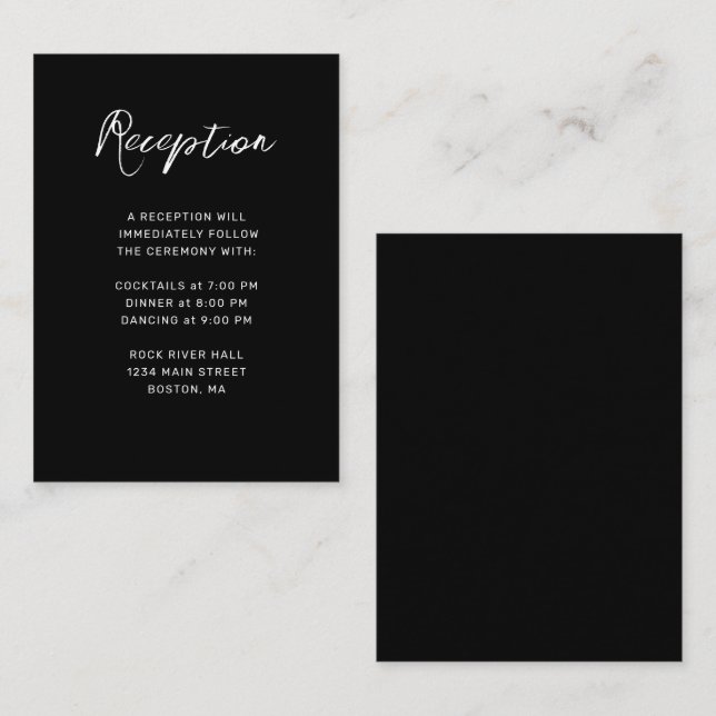 Modern Black White Hand Lettered Wedding Reception Enclosure Card (Front/Back)
