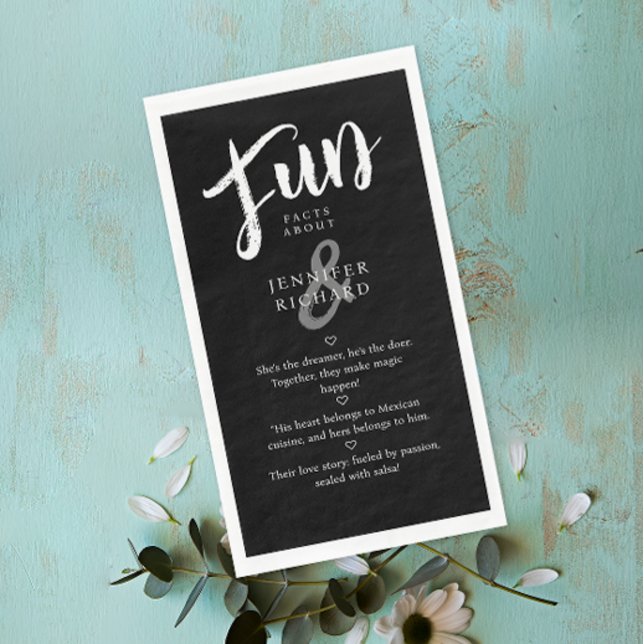 Modern Black White Handwriting Fun Facts Wedding Napkin (Creator Uploaded)