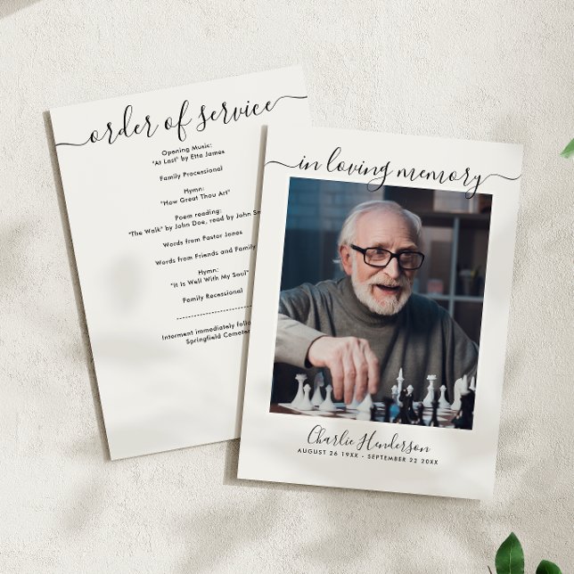 Modern Black & White Handwritten Script Funeral Program (Creator Uploaded)