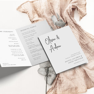 Modern Black & White Handwritten Script Wedding Program