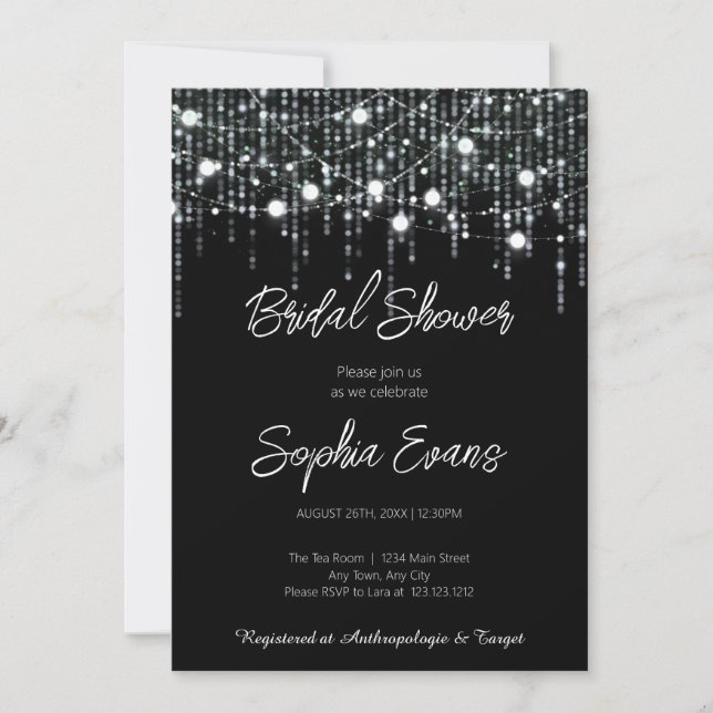 Modern Black & White Hanging Lights Bridal Shower Invitation (Front)
