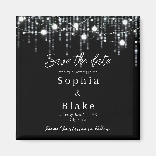 Modern Black & White Hanging Lights Save the Date Magnet (Front)