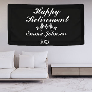 Modern Black & White Happy Retirement Party Banner