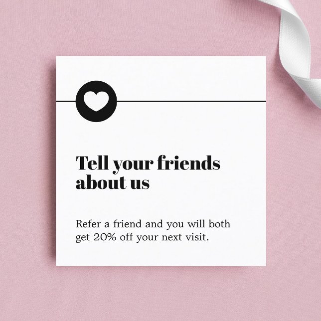 Modern Black White Heart Salon Referral Card (Creator Uploaded)