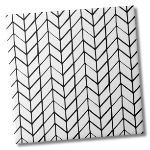 Modern Black White Herringbone Ceramic Tile