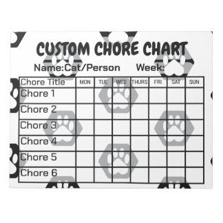 Modern Black & White Hexagon Paw Print Chore Chart Notepad
