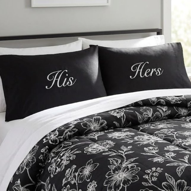 Modern Black White His and Hers  Pillowcase (Creator Uploaded)